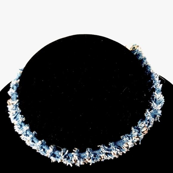 Diamonds DENIM Choker SIMULATED DIAMONDS Fuzzy Eyelash Necklace Luxe Formal Glam - Picture 14 of 15